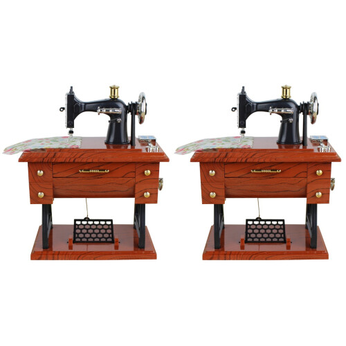 2Pcs Vintage Sewing Music Box Machine Model Creative Gift 1