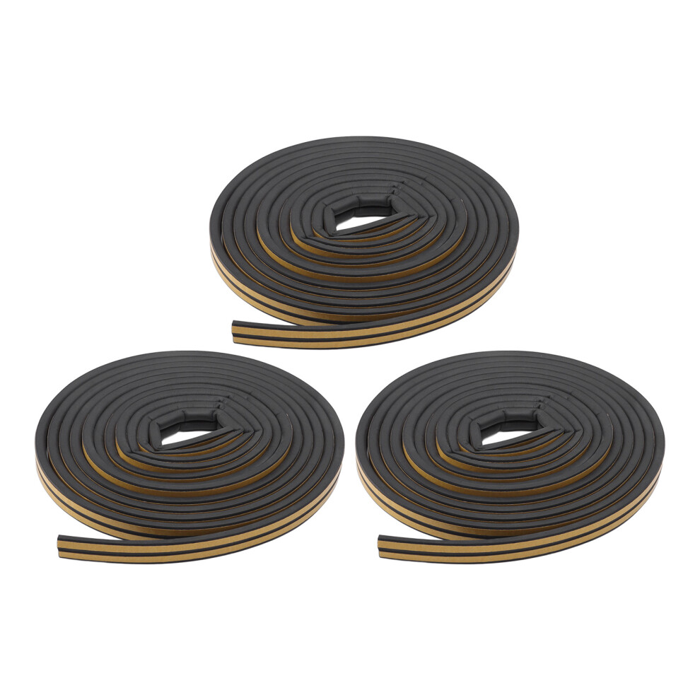 3 Sets Door Weather Strip Windproof Waterproof Soundproof Black 9X6mm 685922790385