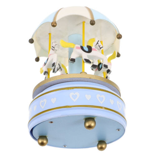 2Pcs Wooden Rotating Music Box Classic Carousel Retro Wind Up Decor 2