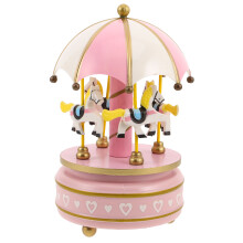 3Pcs Wooden Rotating Music Box Classic Carousel Retro Wind Up Decor