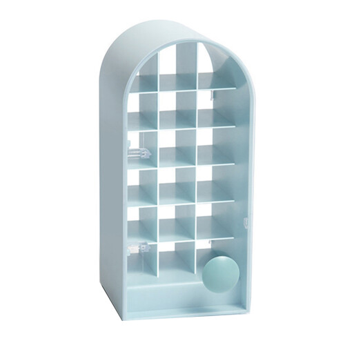 (White) 18-Space Lipstick Rack Castle Mold Dustproof ABS Blue