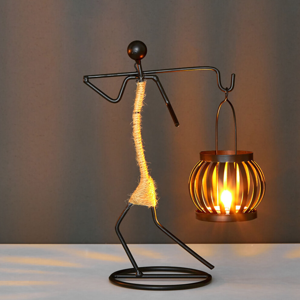 (D Type) Wrought Iron Candle Holder Hemp Rope Artistic Candelabrum Table Decor-image-OPC-PKY2C7B-NEW