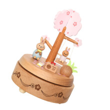 2 Pcs Printing Rabbit Wooden Music Box