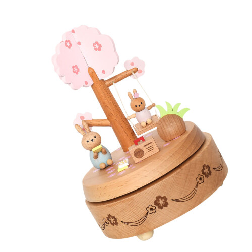 2 Pcs Printing Rabbit Wooden Music Box 1