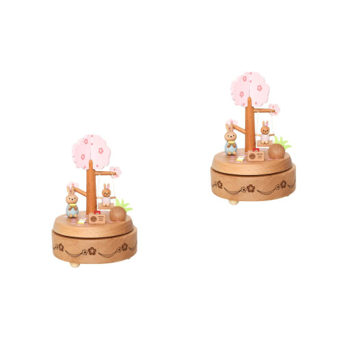 2 Pcs Printing Rabbit Wooden Music Box 2