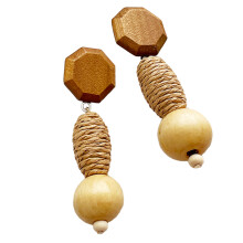 5 Pairs Woven Bohemian Earrings Natural Rattan Geometric Statement