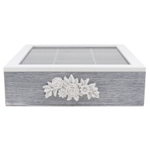 2 Pcs Wooden Compartment Storage Box Rose Carved Tea Container