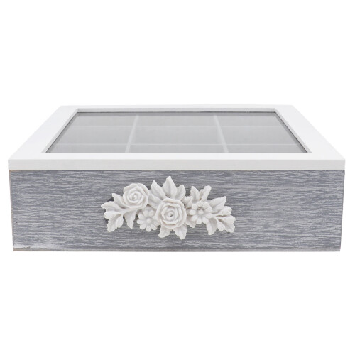 2 Pcs Wooden Compartment Storage Box Rose Carved Tea Container