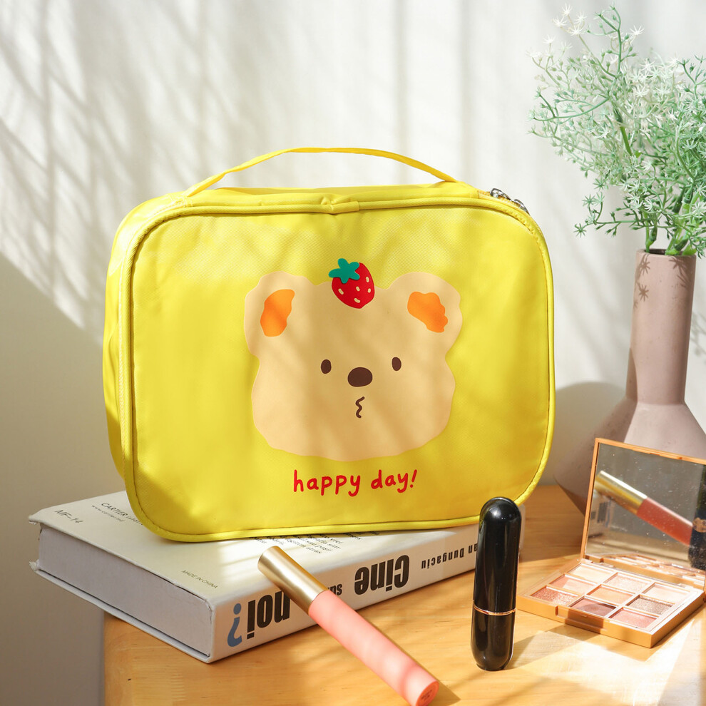 (Lemon Yellow) Travel Makeup Bag Cartoon Cute Toiletry Bag Portable Lemon Yellow