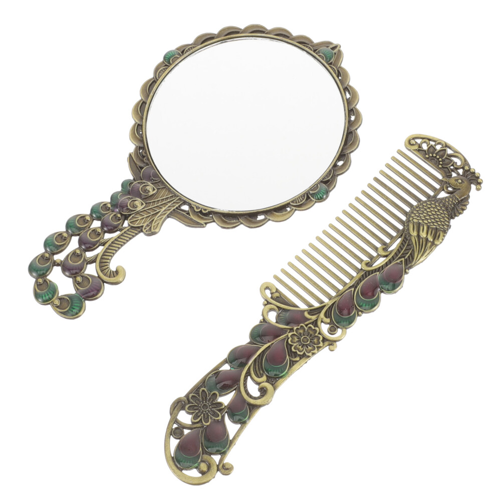 Villcase 2 Sets Metal Makeup Mirror Handheld With Comb Vintage Handle