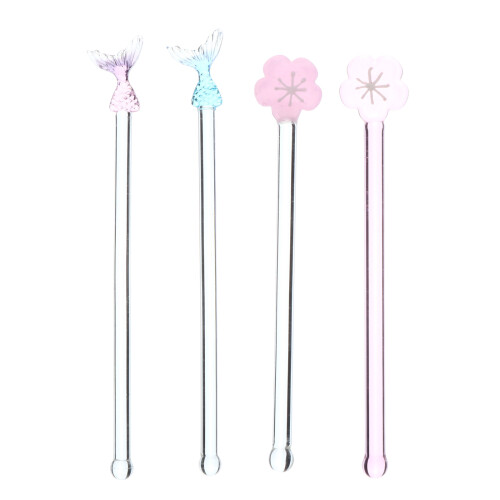 4Pcs Transparent Long Handle Glass Stirring Sticks (Assorted Color) 1