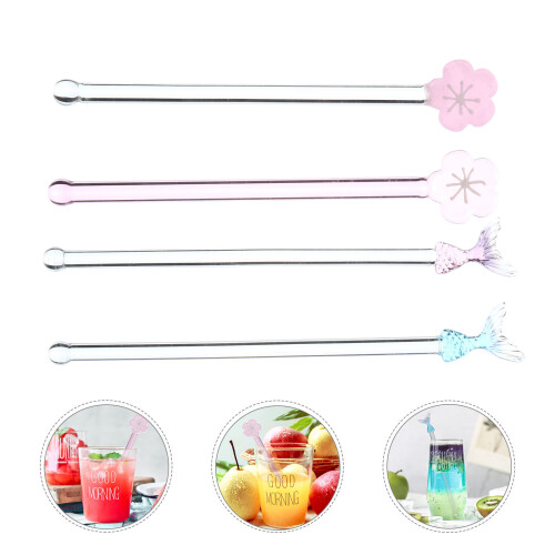 4Pcs Transparent Long Handle Glass Stirring Sticks (Assorted Color) 2