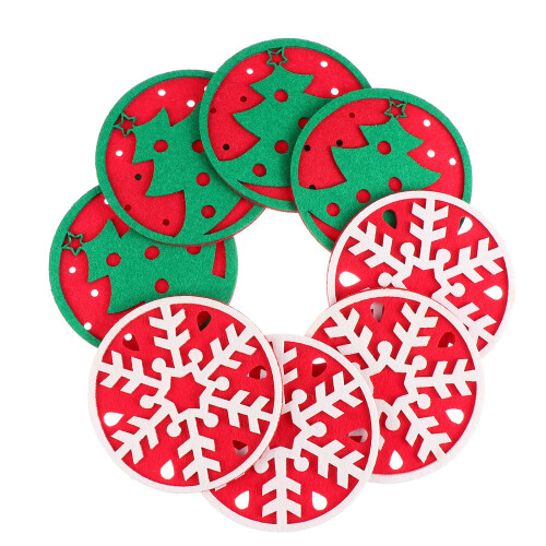 16 Pcs Christmas Round Felt Nonslip Cup Pads