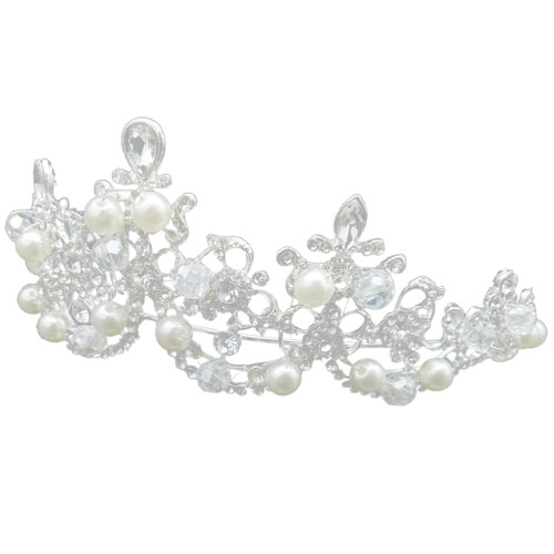 3Pcs Elegant Silver Bride Tiara Pearl Rhinestone Wedding Crowns