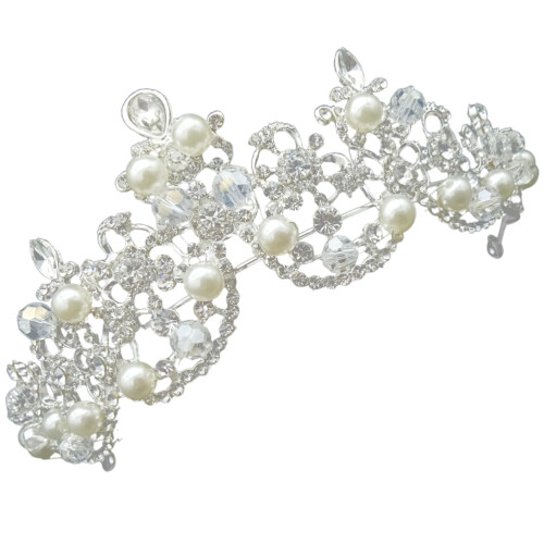 3Pcs Elegant Silver Bride Tiara Pearl Rhinestone Wedding Crowns 2