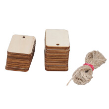 100 Pcs Unfinished Wooden Hanging Tags With Rope For Crafts Decor