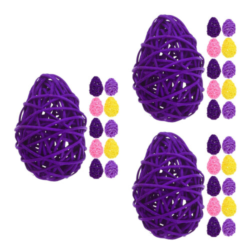 3 Count Pastel Wicker Balls For Spring Easter Eggs Empty Fun Shapes 1