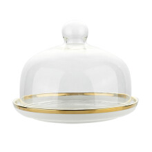 One Set Glass Cake Cover With Ceramic Tray Dessert Dome