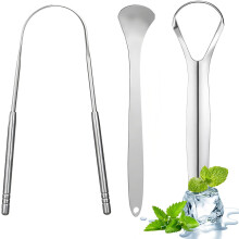 Tongue Cleaner Three-Piece Stainless Steel Tongue Scraper Set For Children And Adults Reusable