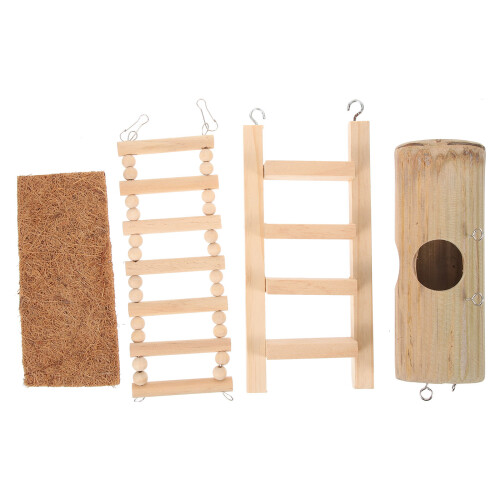3 Sets Bamboo Hamster House With Wooden Layers Dwarf Hideout 2