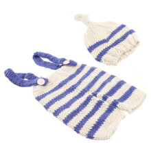 3Pcs Hand Knitted Crochet Baby Photography Clothing Set Striped Outfit