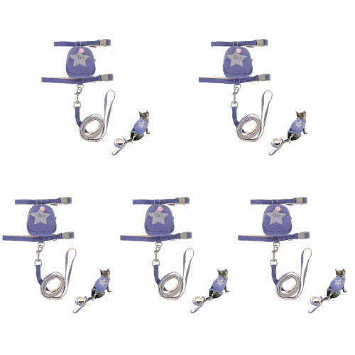 5pcs Adjustable Cat Harness Leash Set for Kitten Walking Outdoor 1