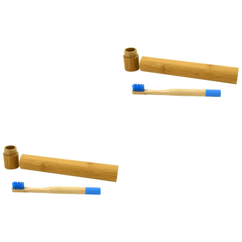 2Pcs Bamboo Toothbrush With Bamboo Storage Tube 2