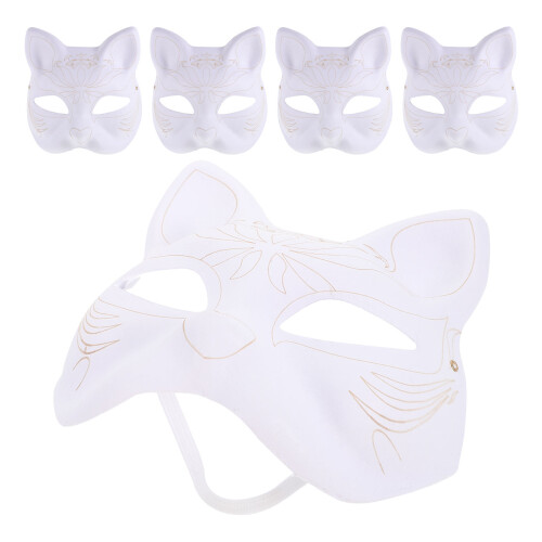 20 Pcs Diy White Paper Masks Unpainted Cat Shape Blank