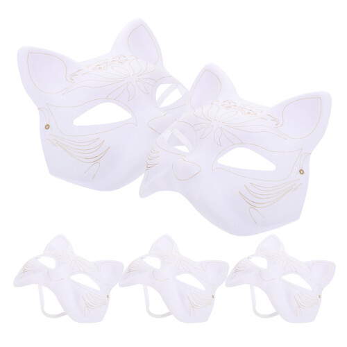 20 Pcs Diy White Paper Masks Unpainted Cat Shape Blank 1