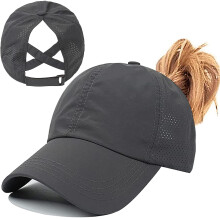 Women's Ponytail Baseball Cap Adjustable Breathable Criss-Cross Mesh Quick-Dry High Bun Ponycap Hat One Size Dark Grey