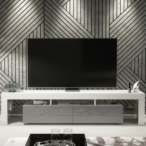 Creative Furniture TV Unit 200cm - White & Grey Gloss Doors