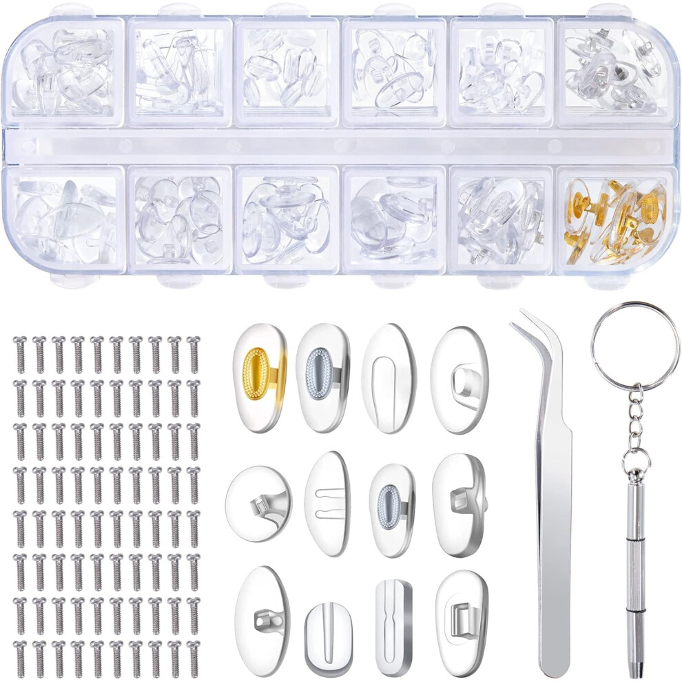 Glasses Nose Pads Replacement Kit Screw-In Nose Pads With Screwdriver Tweezers And Screws For Eyeglasses Sunglasses