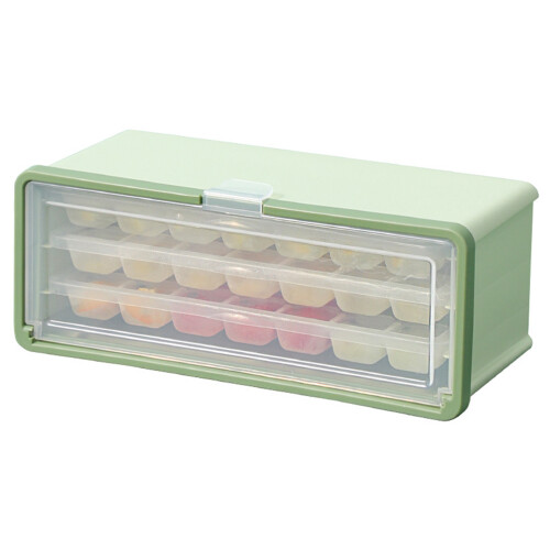 (3 Layer Pull Out Ice Box Ice Shovel (Green)) 3 Layer Ice Cube Tray Large Capacity Pull Out with Shovel Lid Green