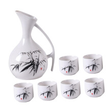Antique Ceramic Wine Cup Set Black Bamboo Design Sake Dispenser For Home And Restaurant Use For Sake Lovers