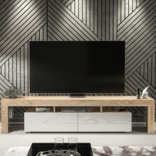 TV Unit 200cm Creative Furniture - Oak & White Gloss Doors