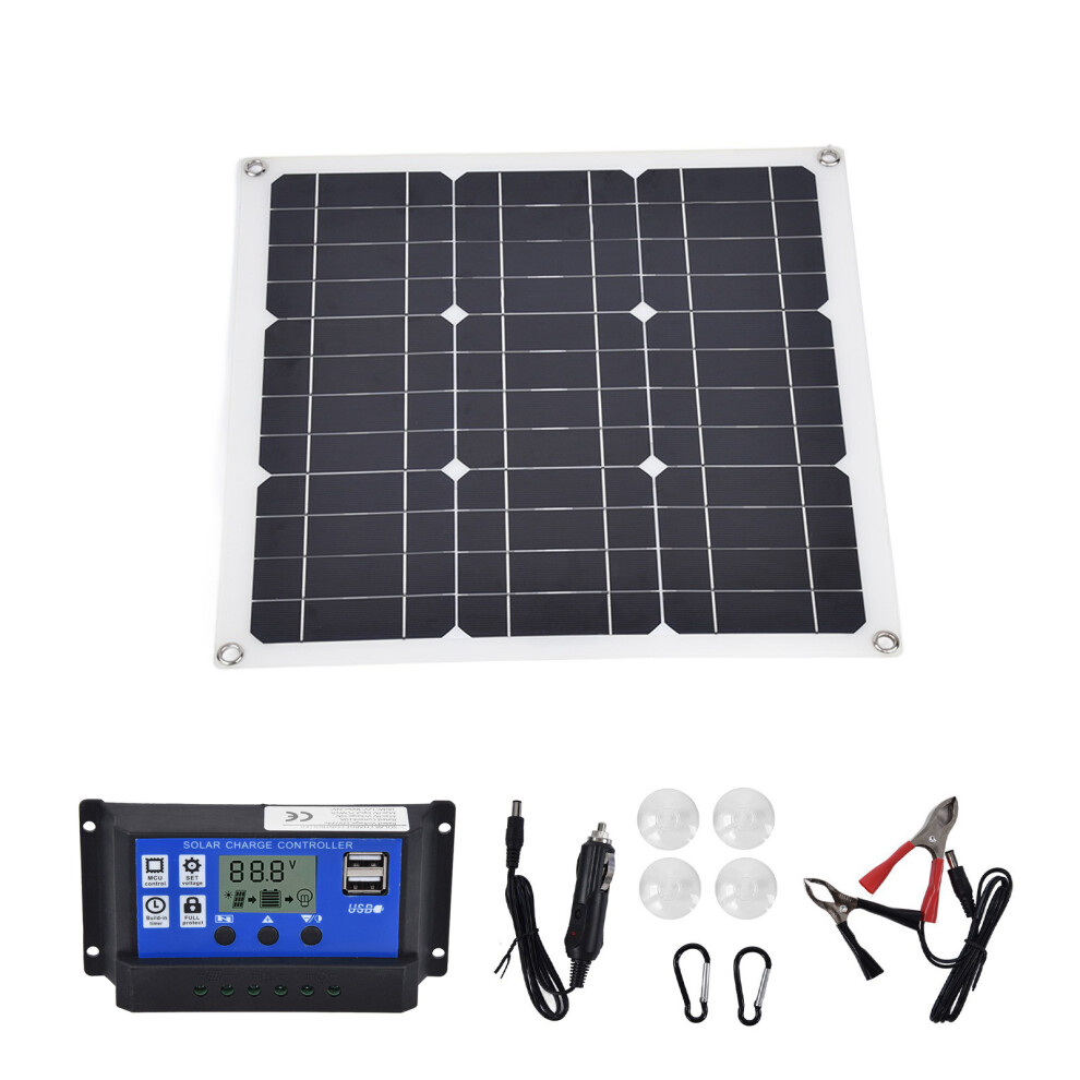 30W Solar Panel Kit Monocrystalline 18V 5V Usb Charger 10A Controller 685922829863