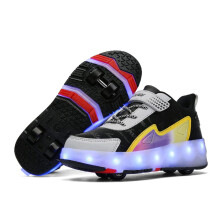 Kids Roller Skates Shoes USB Chargeable Double-Row 4-Wheel LED Strips Grey Yellow UK Size 1
