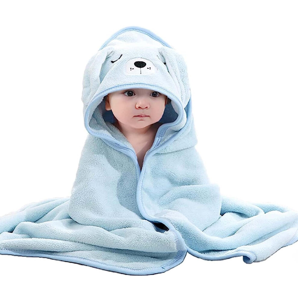 Hooded Baby Towel Coral Velvet Material Ultra Soft Absorbent Infant Bath Towel Blue Dog Cartoon Theme Blue,Orange