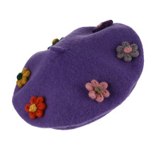 2 Pcs Wool Beret Child Flower Design Beanie Hat Woollen