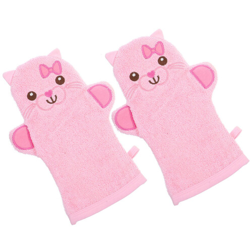 4Stk Baby Badekatzenhandschuhe Pink Exfolierend 2