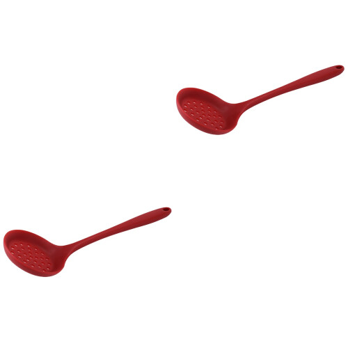 2Pcs Food Grade Silicone Colander Spoon Large Capacity Red 2