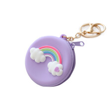(Round, Strawberry Bear) Silicone Coin Purse Zipper Closure Women Change Pouch Round Rainbow