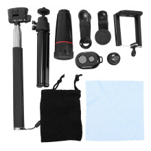 3Pcs Phone Camera Lens 12X Telephoto Fisheye Aluminum Black Lens Kit