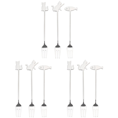 9 Pcs Cat Fish Fork Dessert Stainless Steel Fruit 1