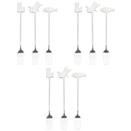 9 Pcs Cat Fish Fork Dessert Stainless Steel Fruit 2