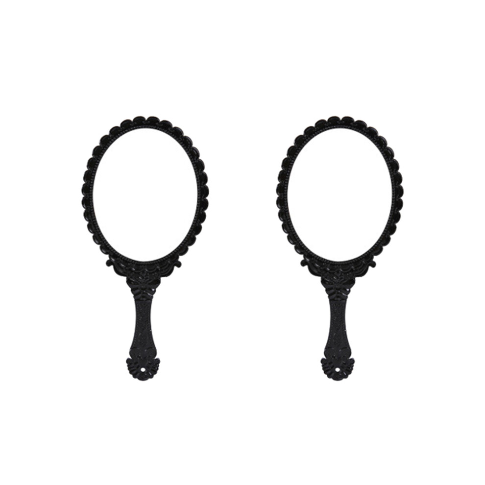 Solustre Black 4 Pcs Portable Vintage Handheld Makeup Mirror