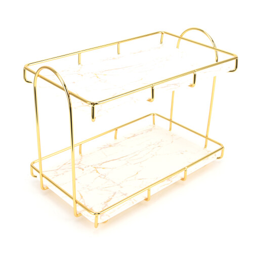 Large Capacity 2-Tier Gold Bathroom Countertop Rack 2