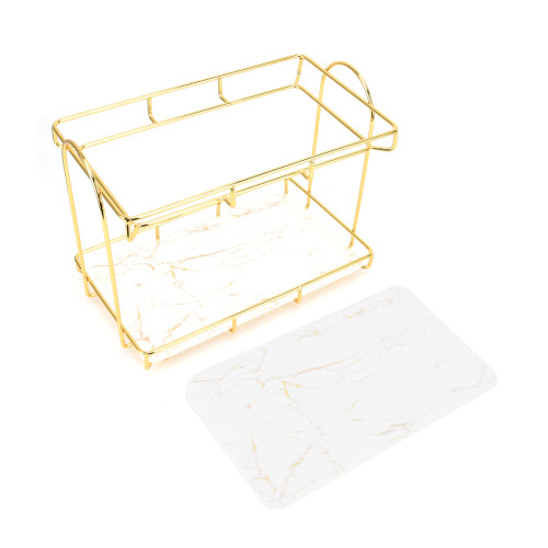 Large Capacity 2-Tier Gold Bathroom Countertop Rack 1
