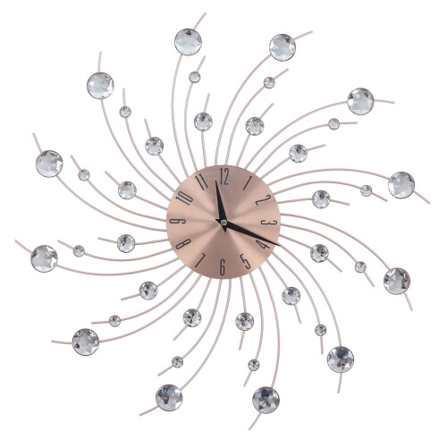 Wrought Iron Wall Clock Rose Gold Diamond Design