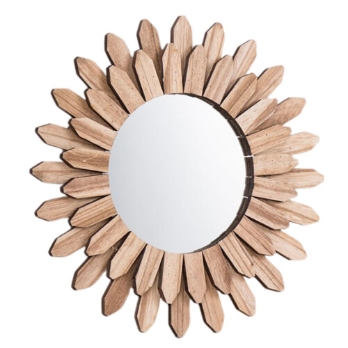 2Pcs Wall Hanging Mirror With Wooden Frame For Bathroom Decor
